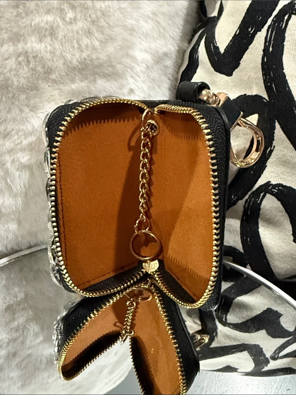 Embellished Black Crystal Flower Mini Crossbody Bag
